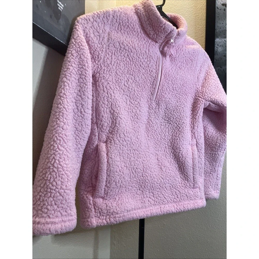 Wonder Nation Girls Sweatshirt M (7-8) Sherpa Pullover Quarter Zip Pockets Pink